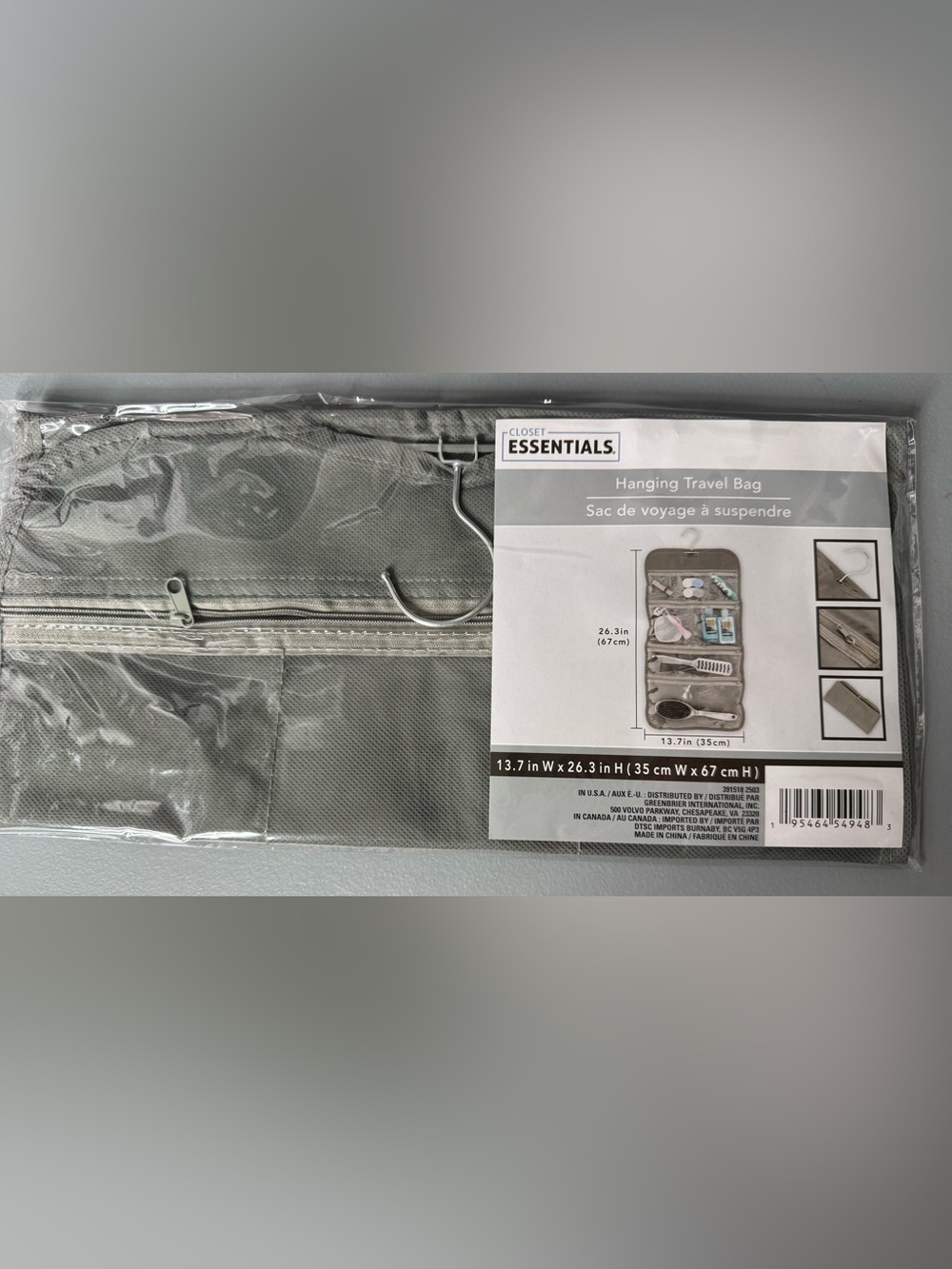 Essentials Hanging Travel Organizer Bag gray travel multiple zipper compartment